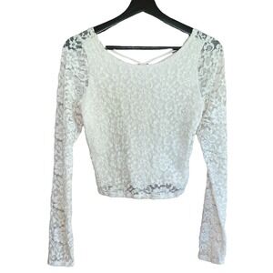 VTG Abercrombie & Fitch Y2K Lace Lg Sleeve Cream Top‎ Criss Cross Back Crop Sz M
